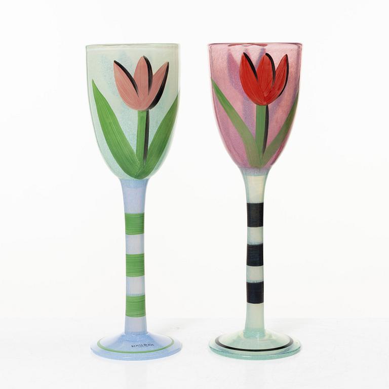 Ulrica Hydman-Vallien, vinglas, 12 st, Kosta Boda, Artist Collection / Atelier / Limited Edition.