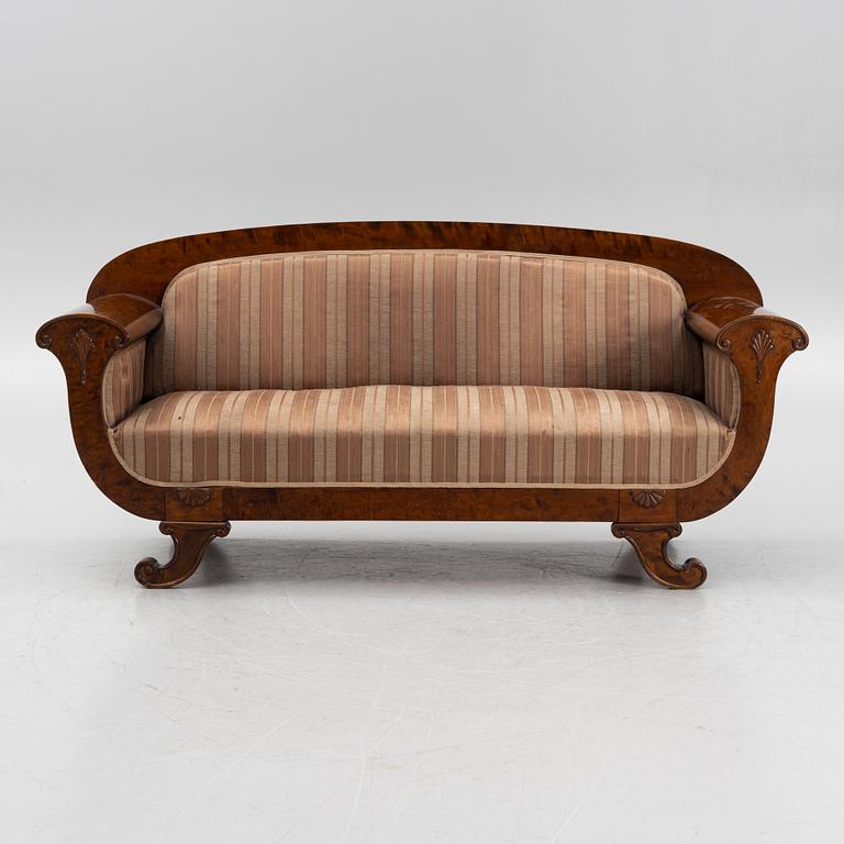 A stained birch wood veneered Karl Johan style sofa, early 20th Century.