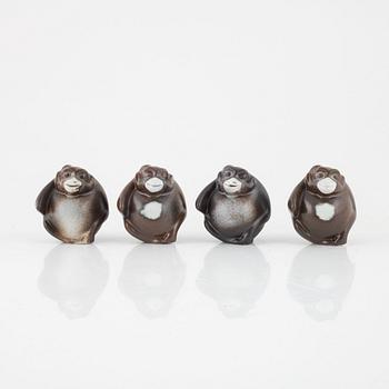 Gösta Grähs, four stoneware monkey figurines, Rörstrand, Sweden.