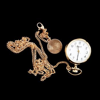 FICKUR MED KEDJA, 18 k guld, Facit. Total vikt inklusive ur 25 gram.