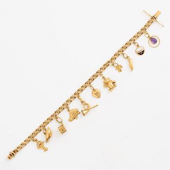 Bracelet, with charms, 18K gold.
