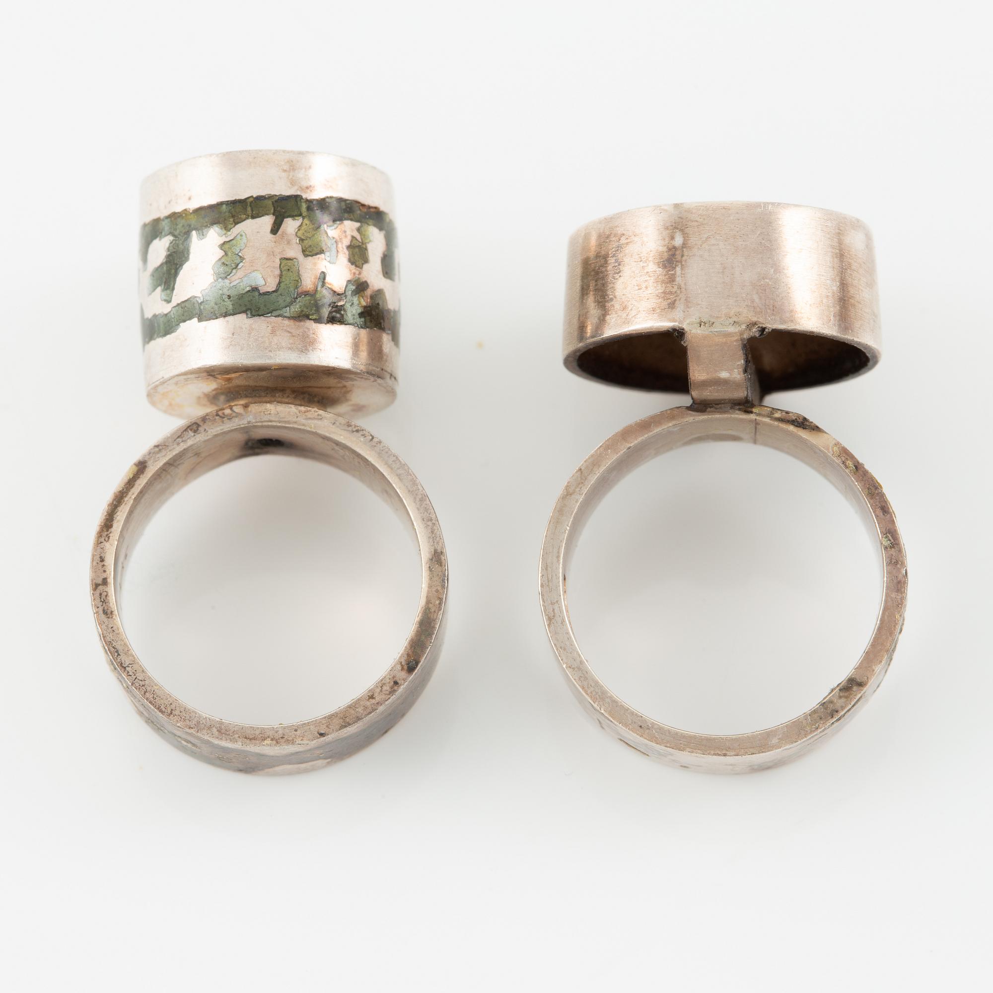 Lars Arby, five rings in sterling silver, Gothenburg 1963, 1966, 1967 and 1972.
