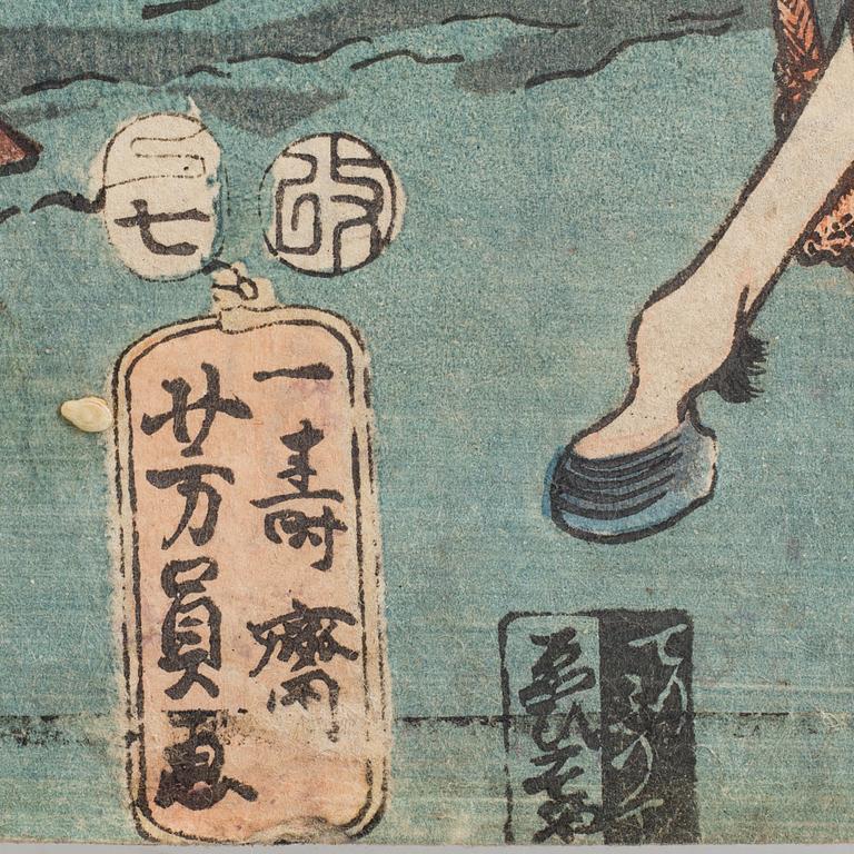 UTAGAWA KUNIYOSHI (1797/98-1861), färg träsnitt, Japan, 1800-tal.