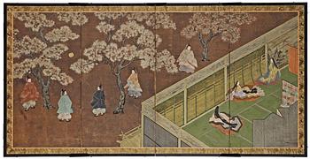 1359. A Japanese four fold screen, 19th Century.