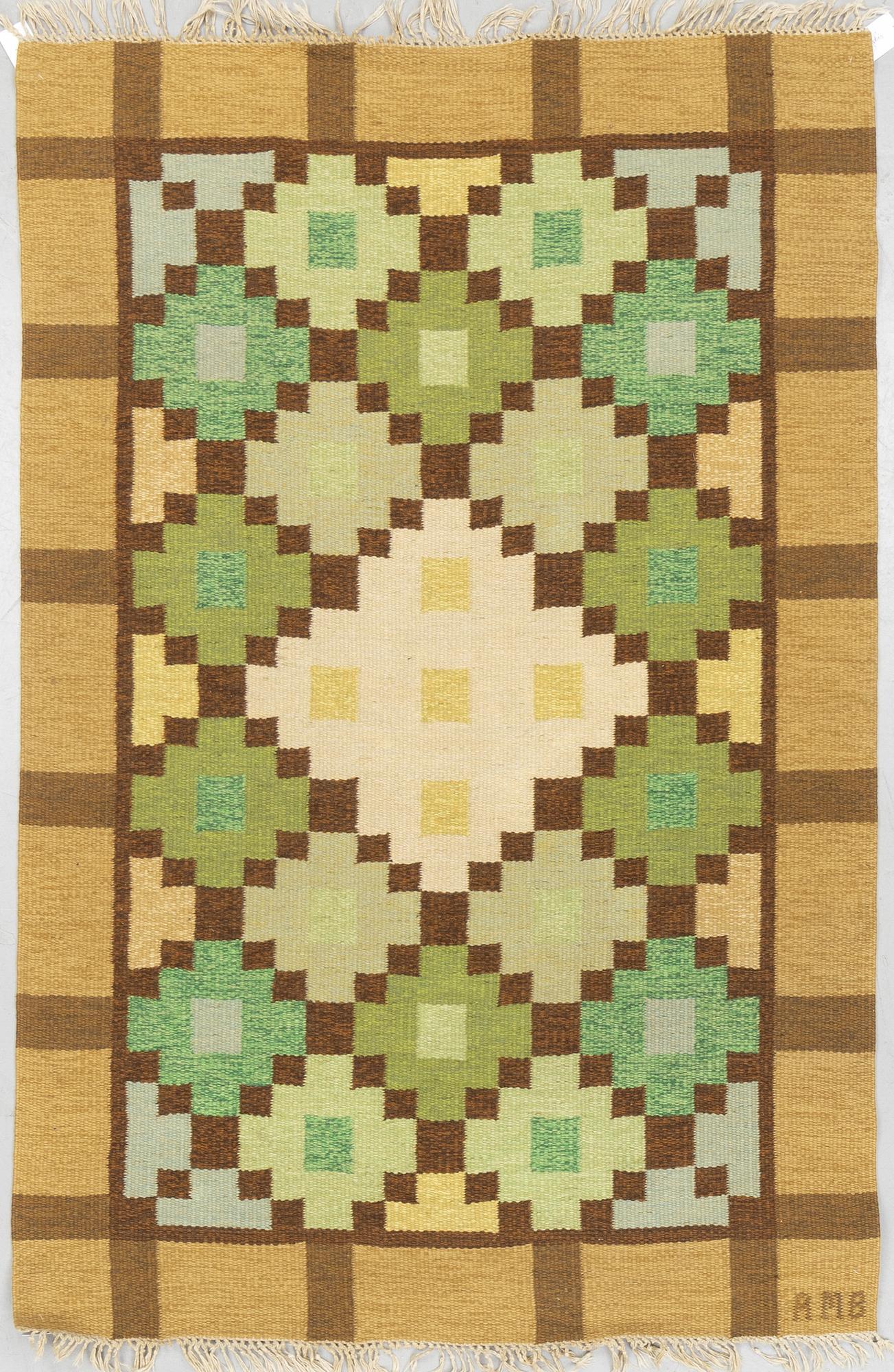 Anne-Marie Boberg, a carpet, flat weave, ca 201 x 134 cm, signed AMB.