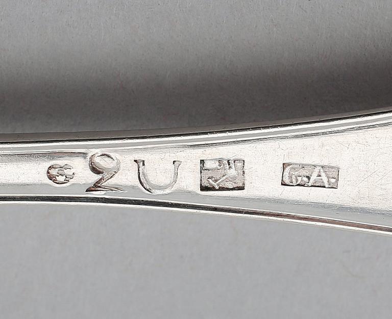 DESSERTSKEDAR, 6 st, silver, Carl Ahlstrand, Askersund 1792/1802. Vikt ca 146 gram.