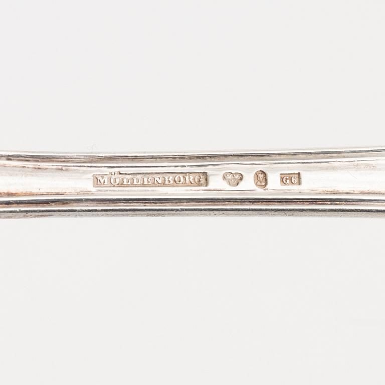 Bestick, 16 delar, silver, "Engelsk Snäck", bl.a Gustaf Möllenborg, Stockholm, 1854-1885.