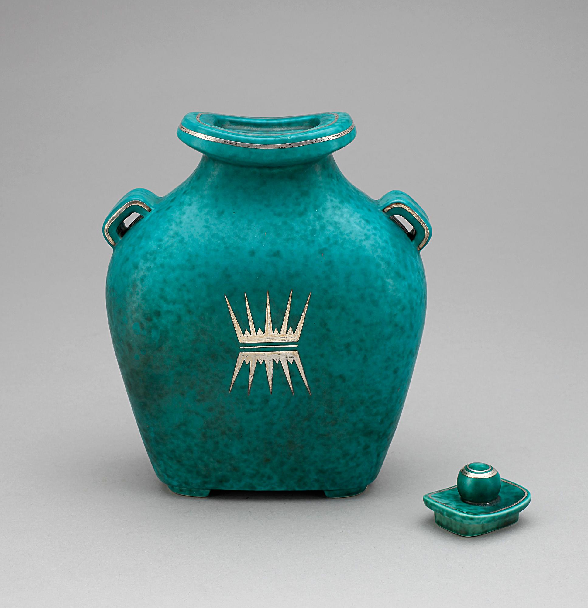 URNA MED LOCK, stengods, Argenta, Wilhelm Kåge, Gustavsberg, 1950-talets andra hälft.