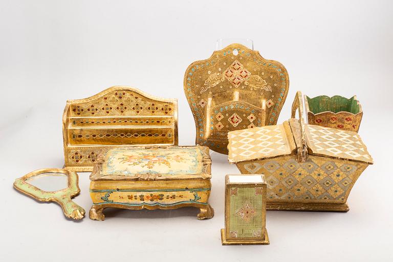 Seven mid 20th century wood items from Paolet, Firenze Italy.
