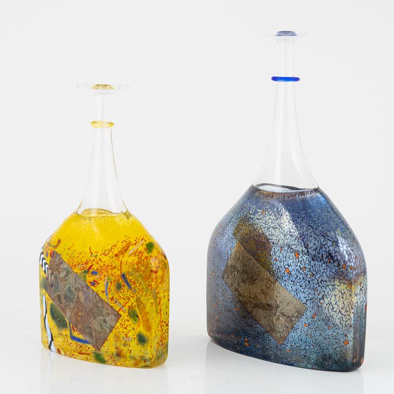 Bertil Vallien, two bottles, Artist Collection, Kosta Boda.