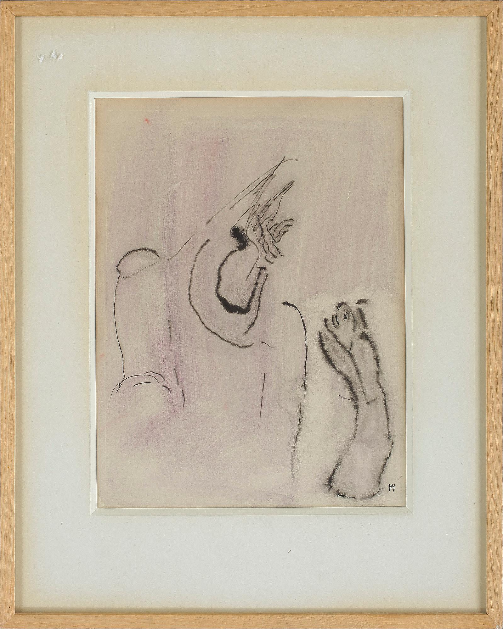 HENRI MICHAUX, blandteknik på papper. Sign.