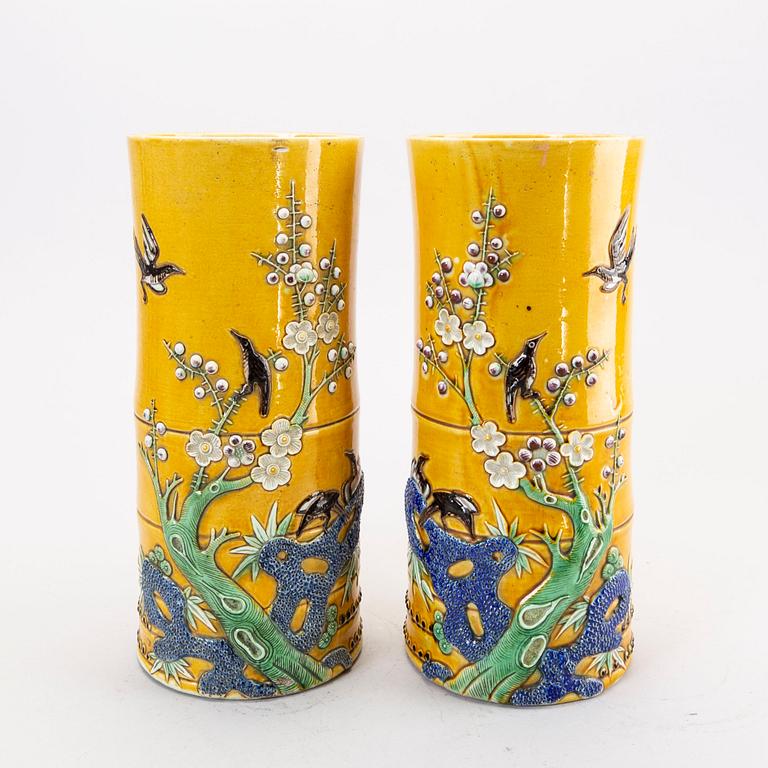 A pair of Chinese 20th century porcelain brush stands.