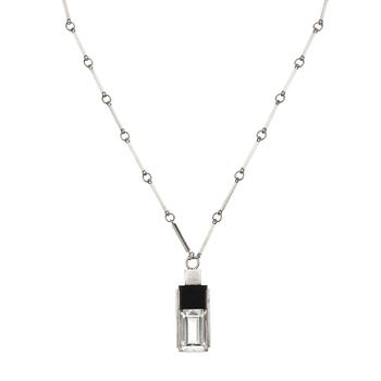 799. A Wiwen Nilsson rock crystal and onyx pendant and chain, Lund 1937.