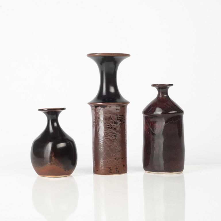 Stig Lindberg, three stoneware vases, Gustavsbergs Studio, Sweden, 1970-1971.