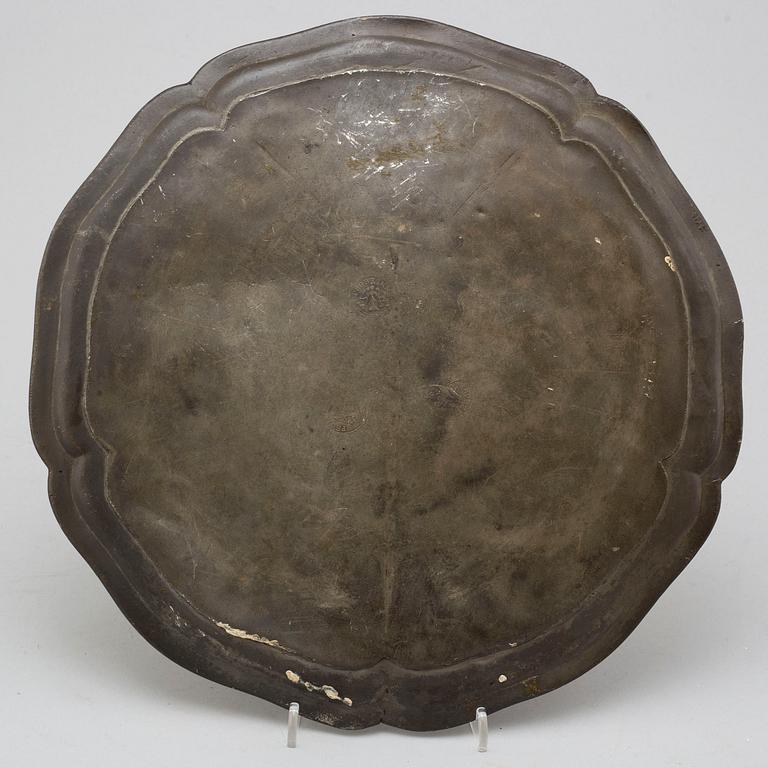 A GERMAN PEWTER PLATE, marked 1710.