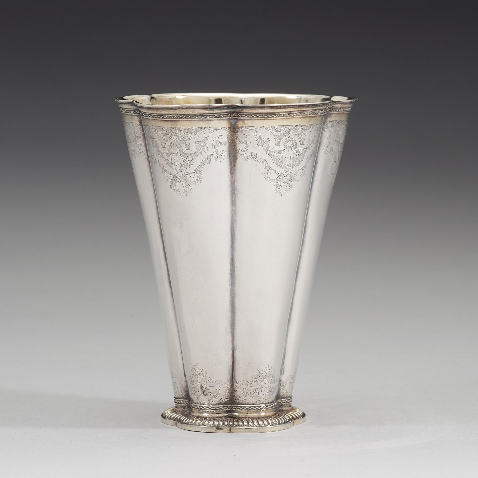 A Swedish 18th century parcel-gilt beaker, mark of Friedrich Heinrich Klinck, Stockholm 1734.