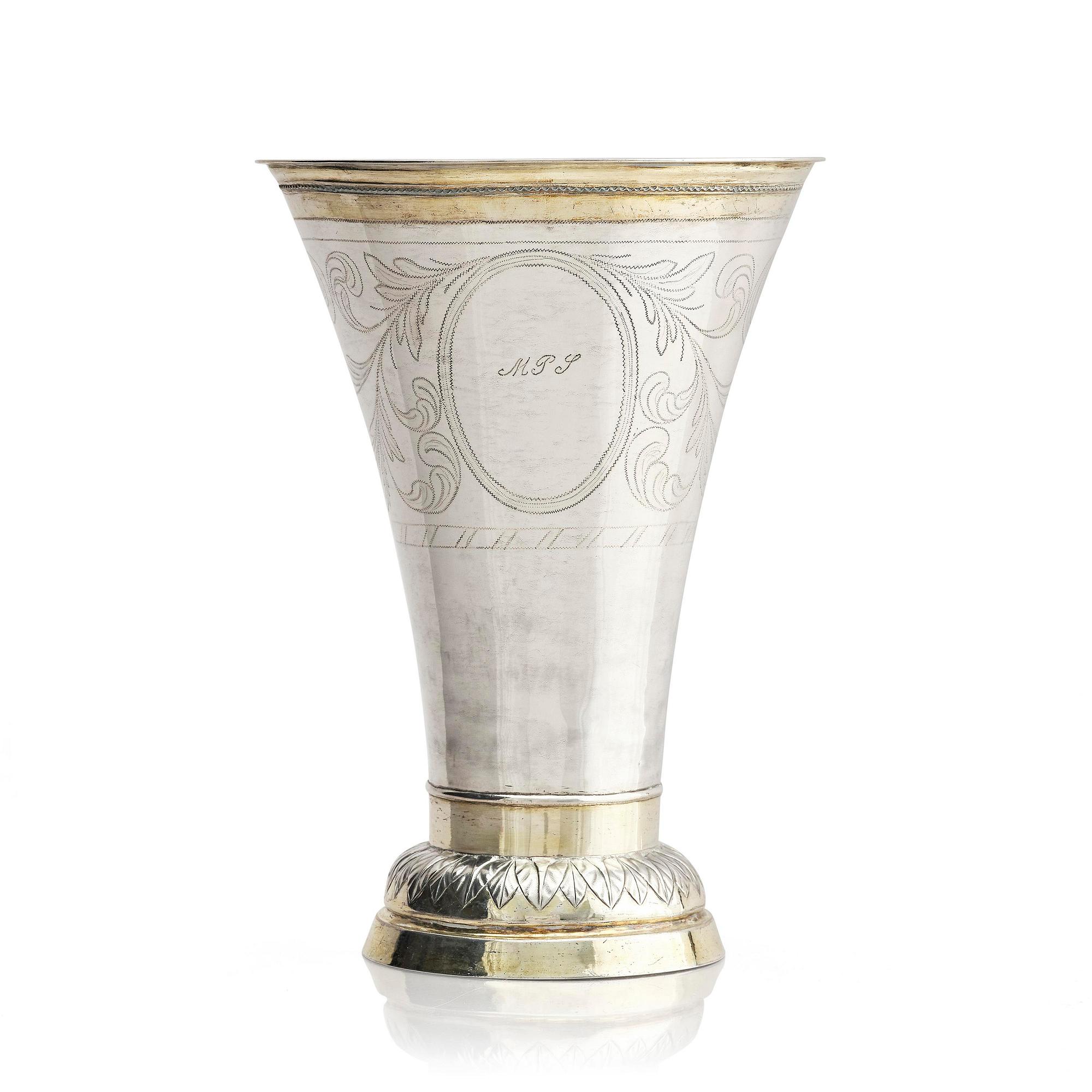 A Swedish 19th century parcel-gilt silver beaker, mark of Johan Ferdinand Grönqvist, Östhammar 1837.