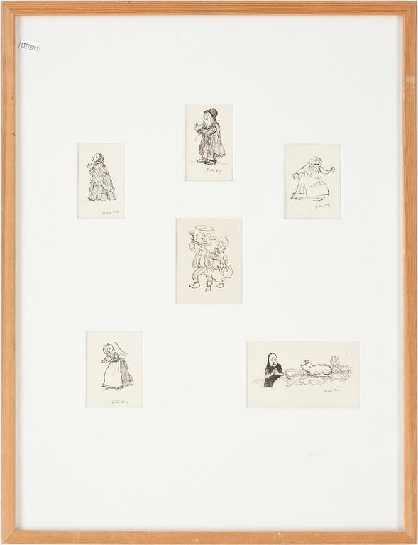 BJÖRN BERG, 6 st, tusch på papper, signerade.