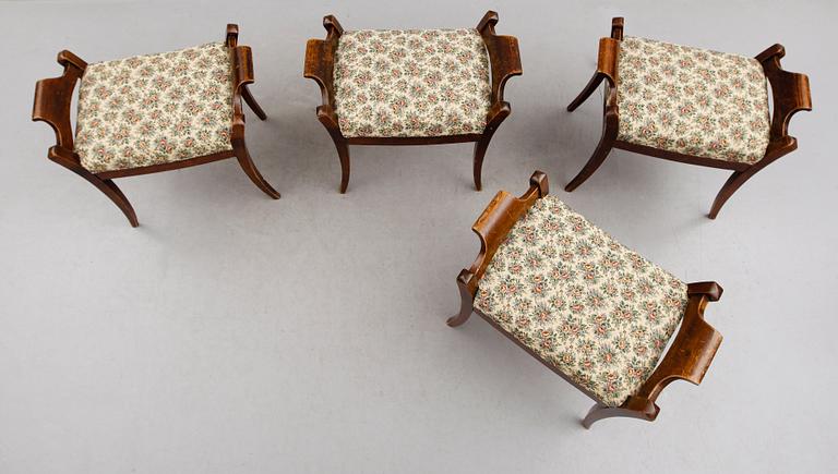 TABURETTER, 4 st, empire, 1800-talets första hälft.