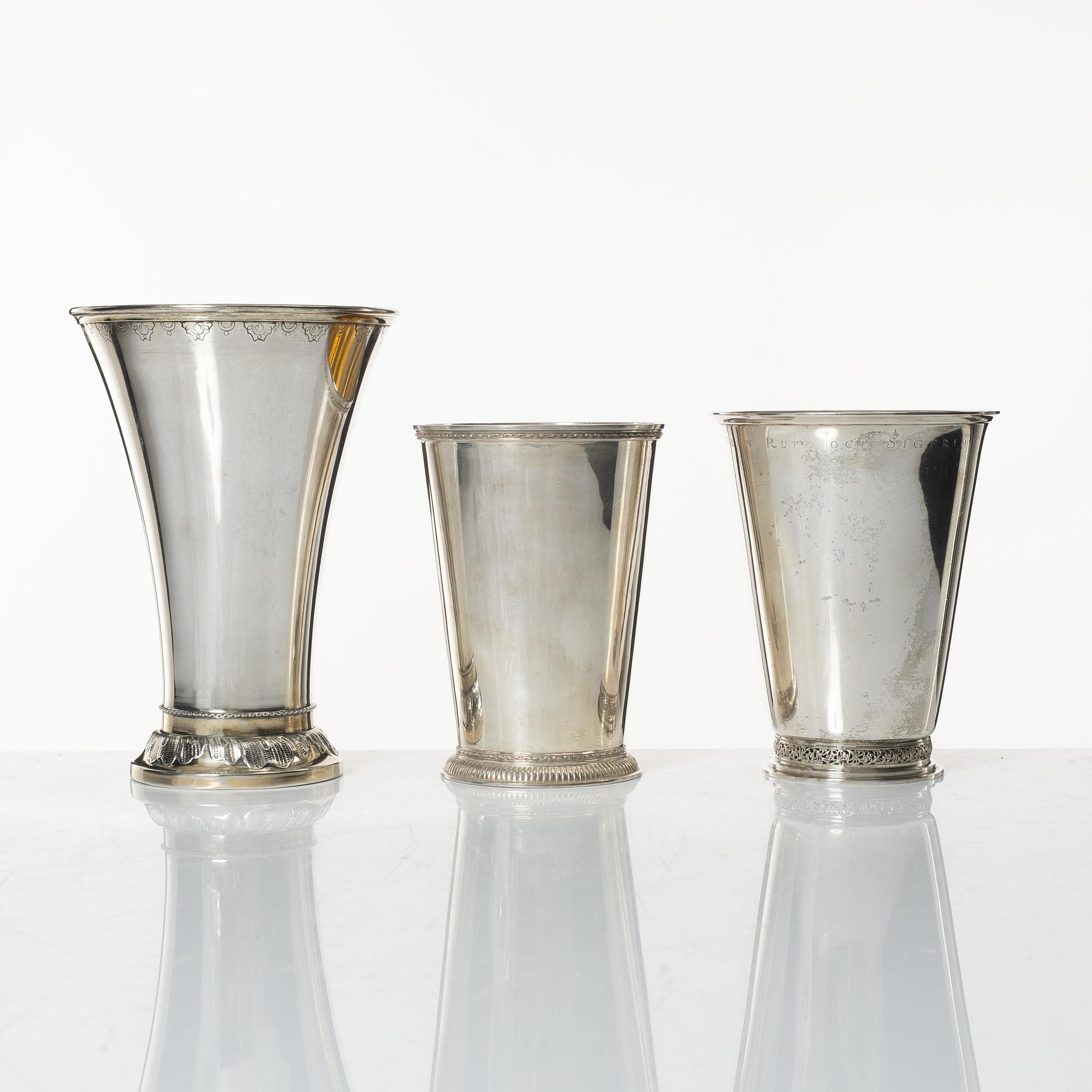Bägare, 3 st, silver, Sverige, 1900-talets första hälft.