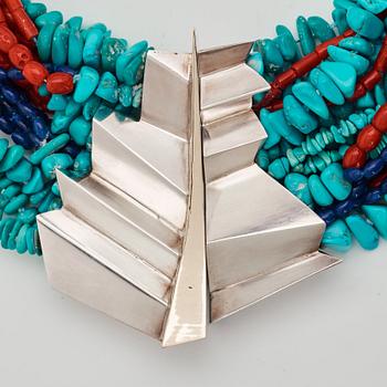 Kristian Nilsson, a sterling necklace with semi-precious stones, Stockholm, 1983,