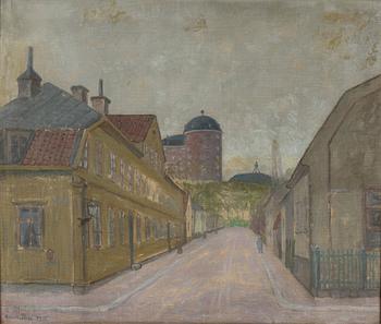 Manne Ihran, Vy mot Uppsala slott och Gunillaklockan från Slottsgränd.