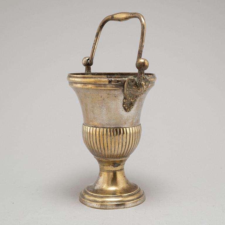 AN 18TH CENTURY SILVERED BRONZE HOLY WATER BOWL.