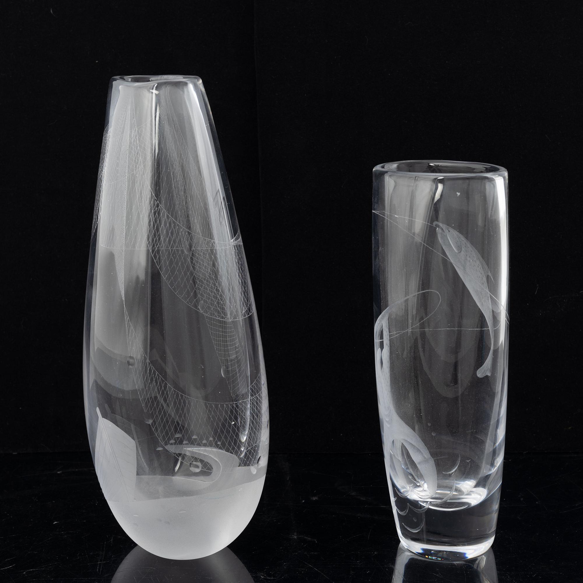 Vicke Lindstrand, two glass vases, Kosta, mid 20th Century.