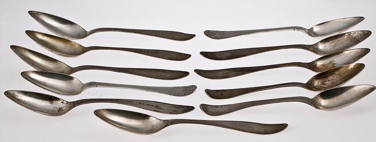 MATSKEDAR, 11 st, silver, 1800-tal. Bl a Johannes Wållers, Linköping 1842-46.
