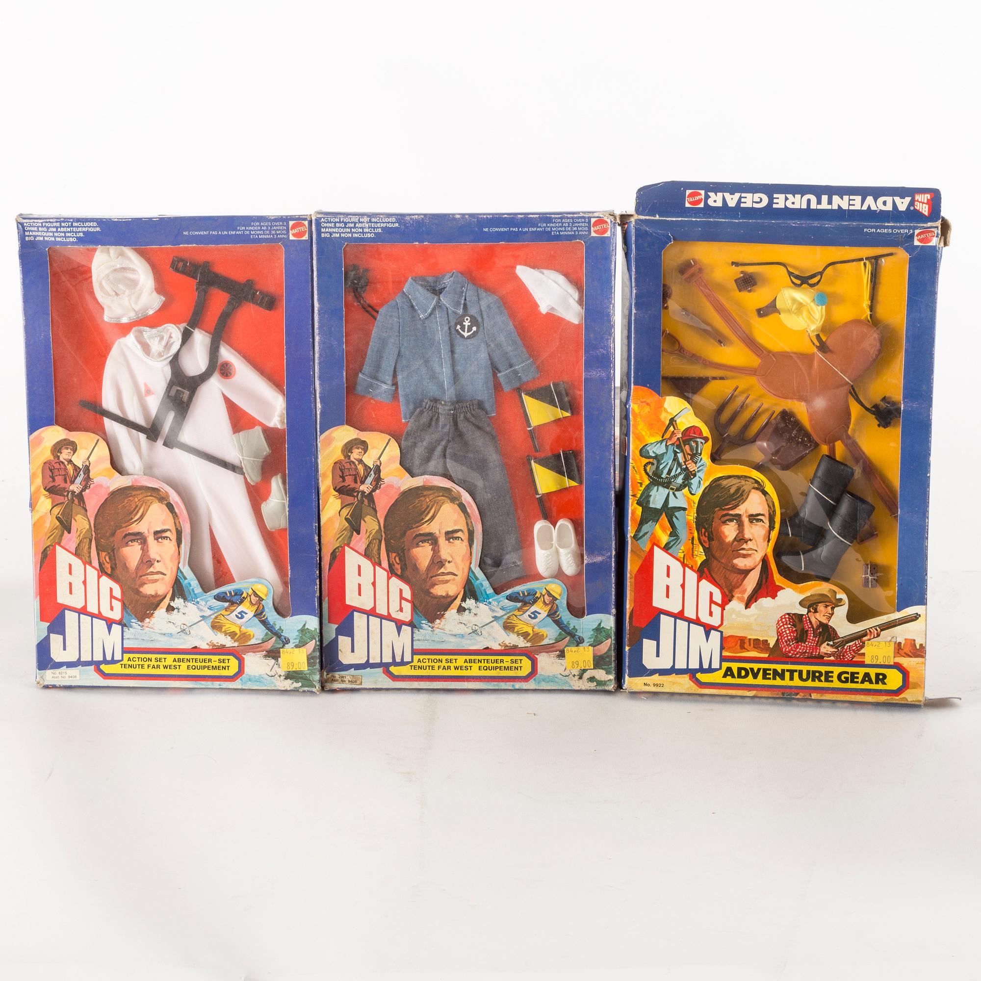 BIG JIM, 13 stycken adventure sets i förpackning, Mattel, 1980-tal.