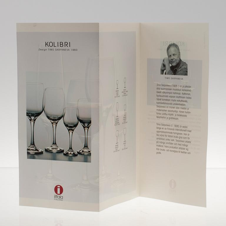 VINGLAS, 14 + 6 delar, klart glas, "Kolibri" Timo Sarpaneva, Iittala. 1980-tal.