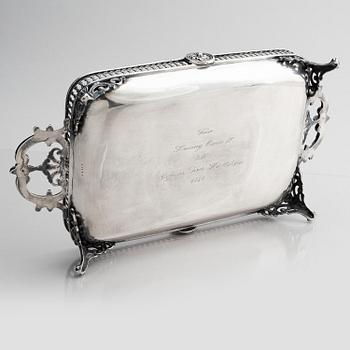 Gustaf Möllenborg, visitkortsbricka, silver, Stockholm 1882.