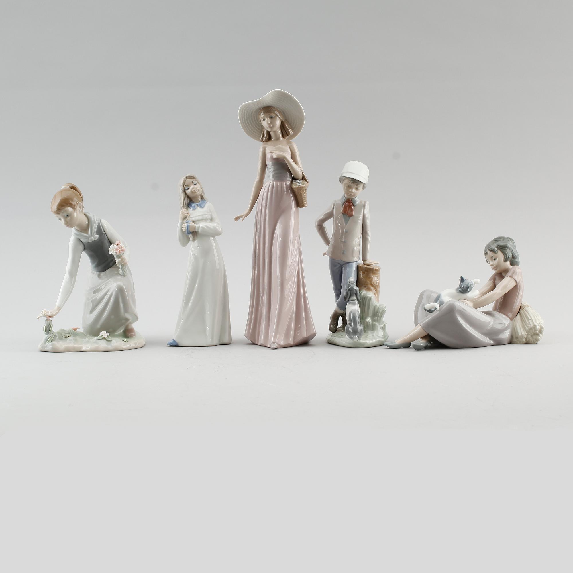 FIGURER, 5 st, porslin, bl a Lladro, Spanien.