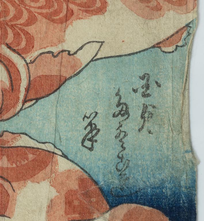 Träsnitt, fyra stycken, Japan, bland annat Ogata Gekko och Utagawa Kunisada.