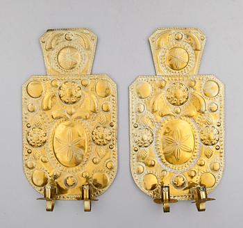 VÄGGPLÅTAR, 1 par, mässing, 1800-/1900-tal.