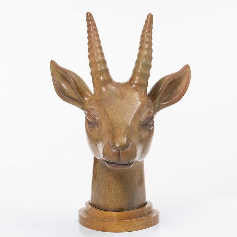 Gunnar Nylund, a stoneware figurine of an antilope head, Rörstrand, Sweden, numbered 194/200.