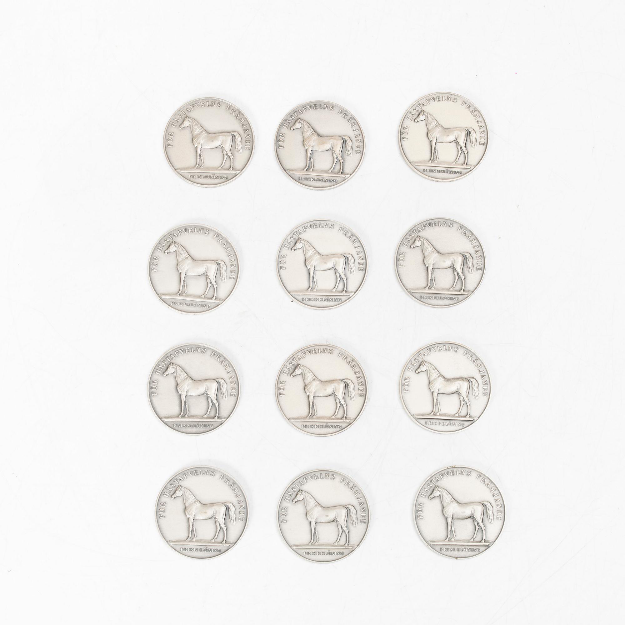 Medals, 12 pcs, silver, Sporrong, Stockholm 1937-1963.