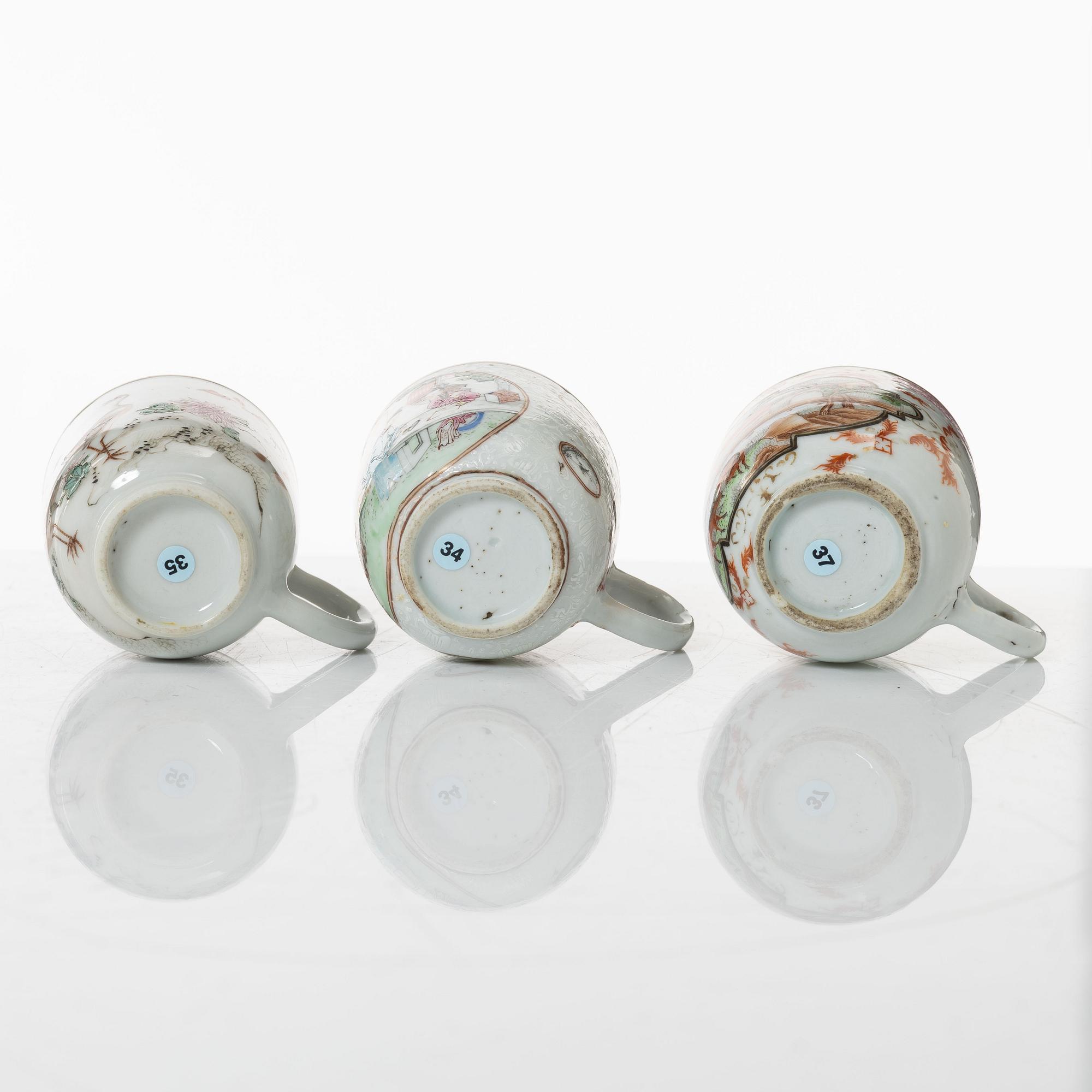 Koppar, åtta stycken, porslin. Qingdynastin, 1700-tal.