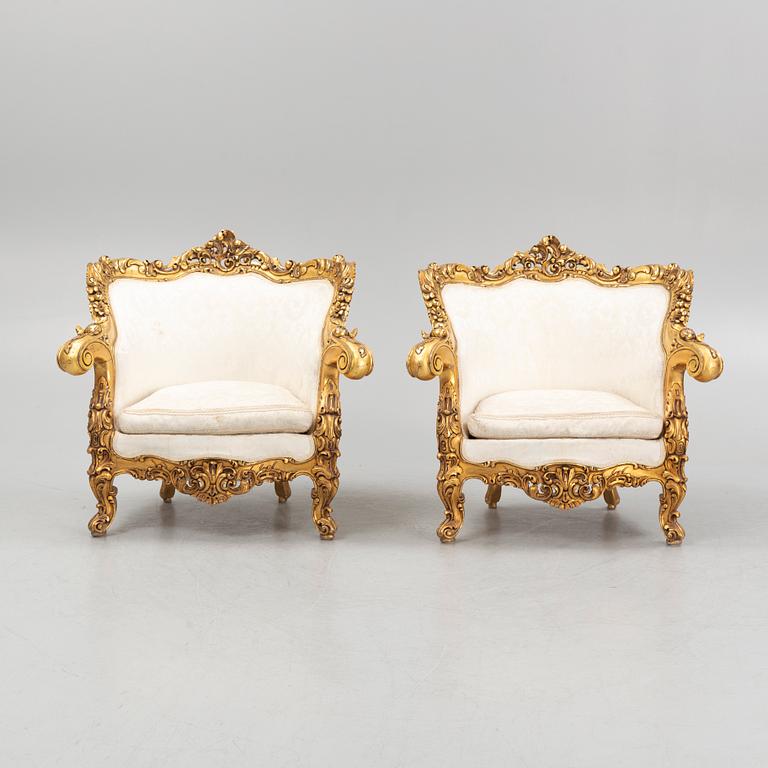 A pair of Louis XV style armchairs, mid-20th Century.