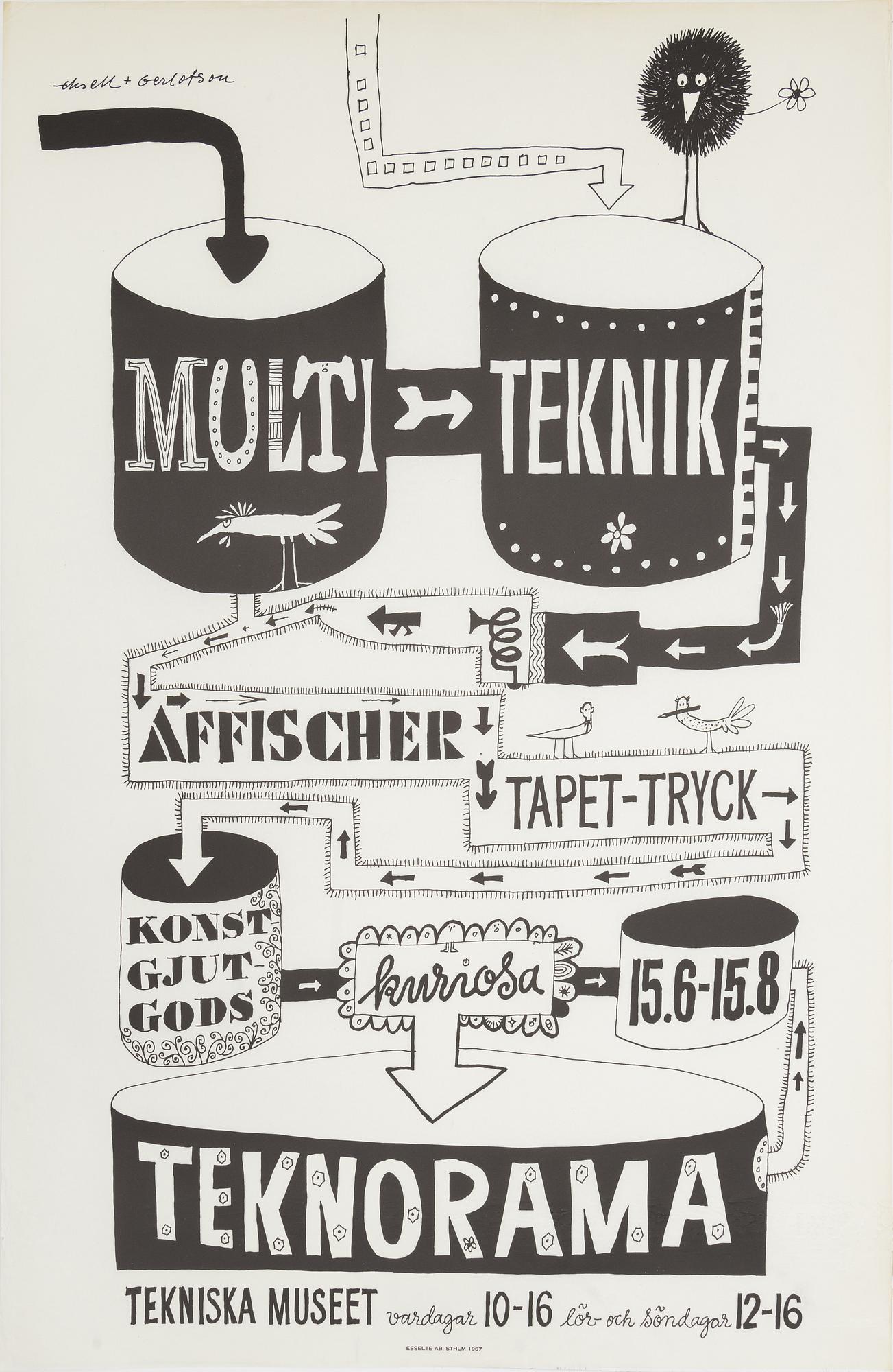 Olle Eksell & Rolf Gerlofson, affisch, "Teknorama Tekniska Museet", Esselte AB, Stockholm, 1967.