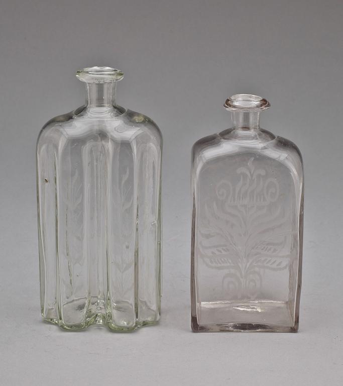 FLASKOR, 2 st, glas, 1800-tal.