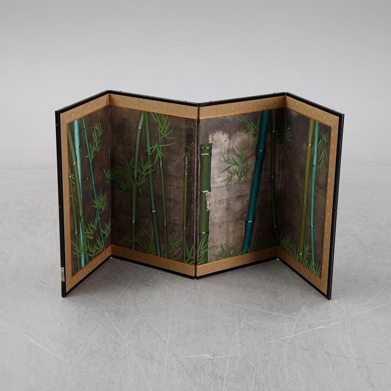 A four panel Japanese folding screen, 'Byobu', mid 20th century.