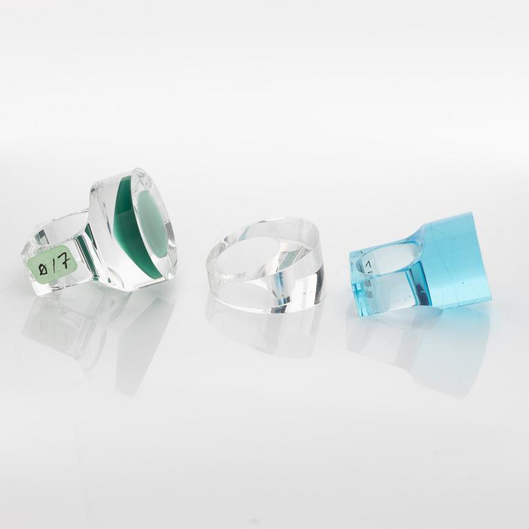 Siv Lagerström, three acrylic plastic rings, 1970s.