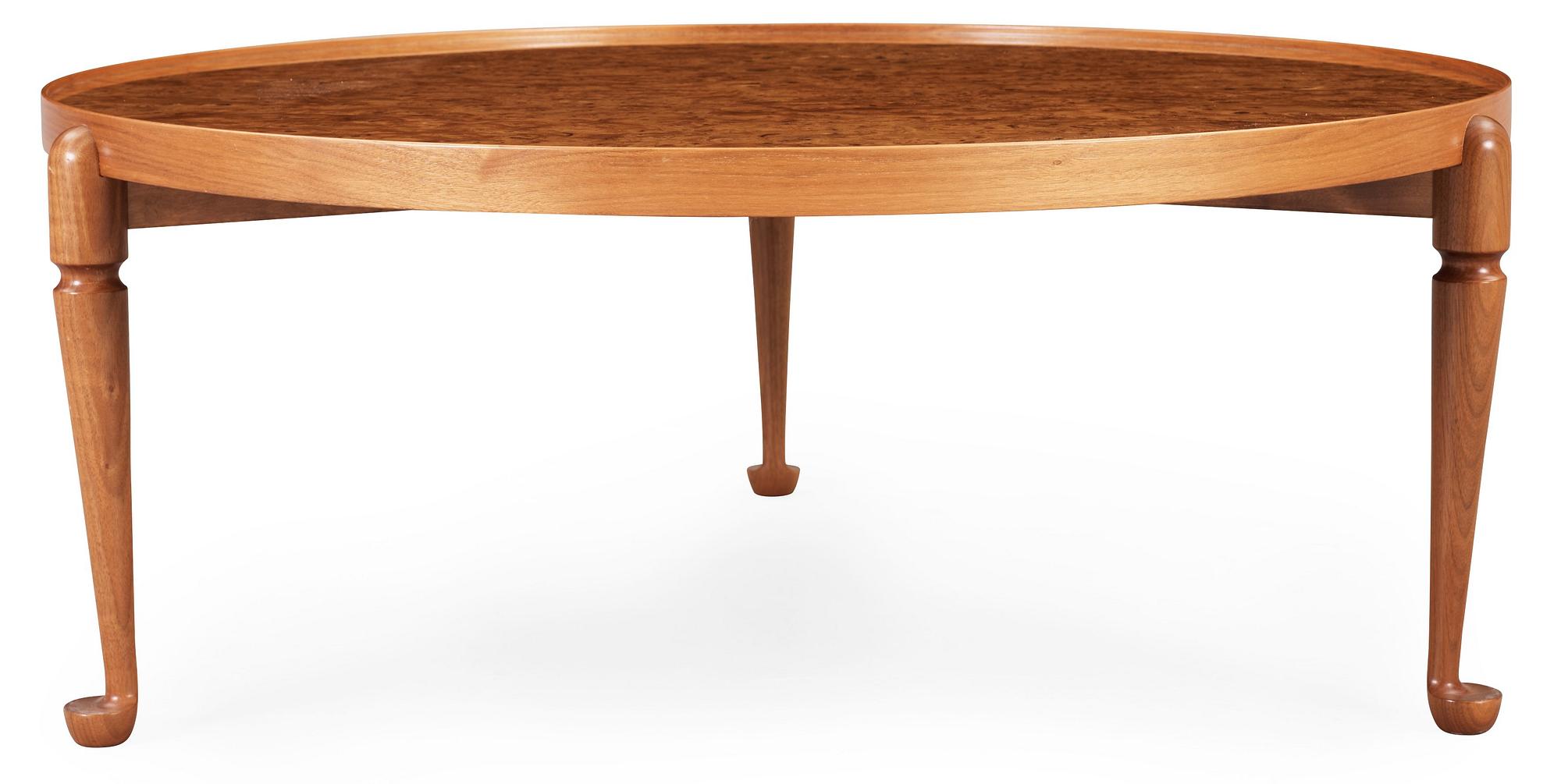 A Josef Frank burrwood sofa table, model 2139, Svenskt Tenn, Sweden.