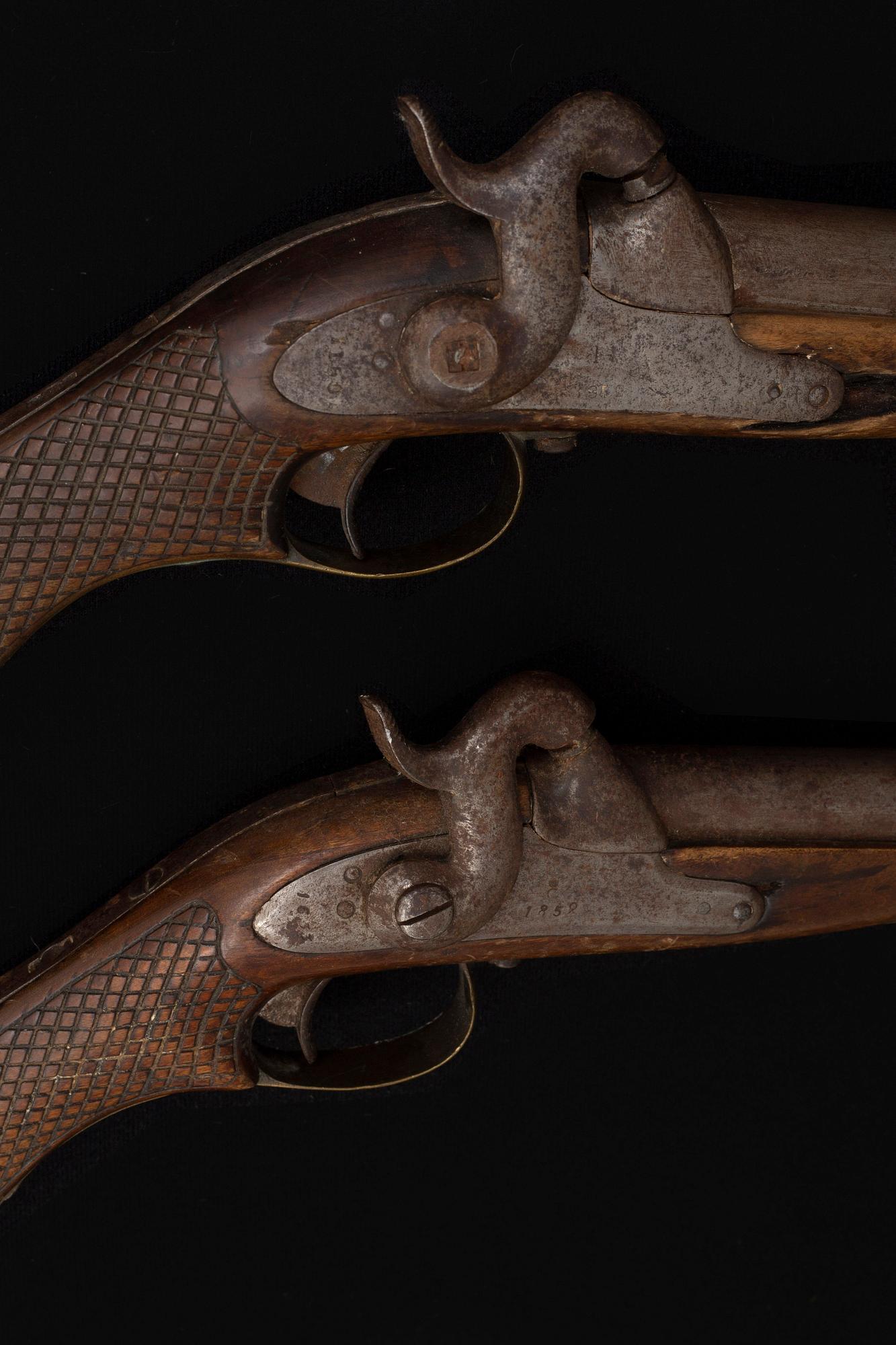 Two Swedish cavalry percussion lock pistols model 1850, marked 1852.