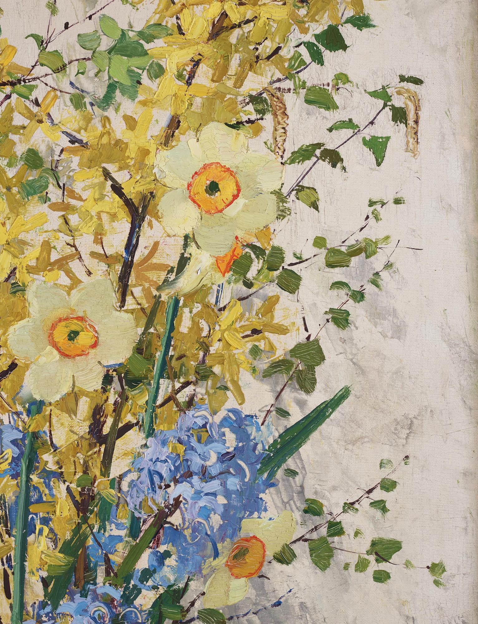 Olle Hjortzberg, Stilleben med forsythia och pingstlilja.