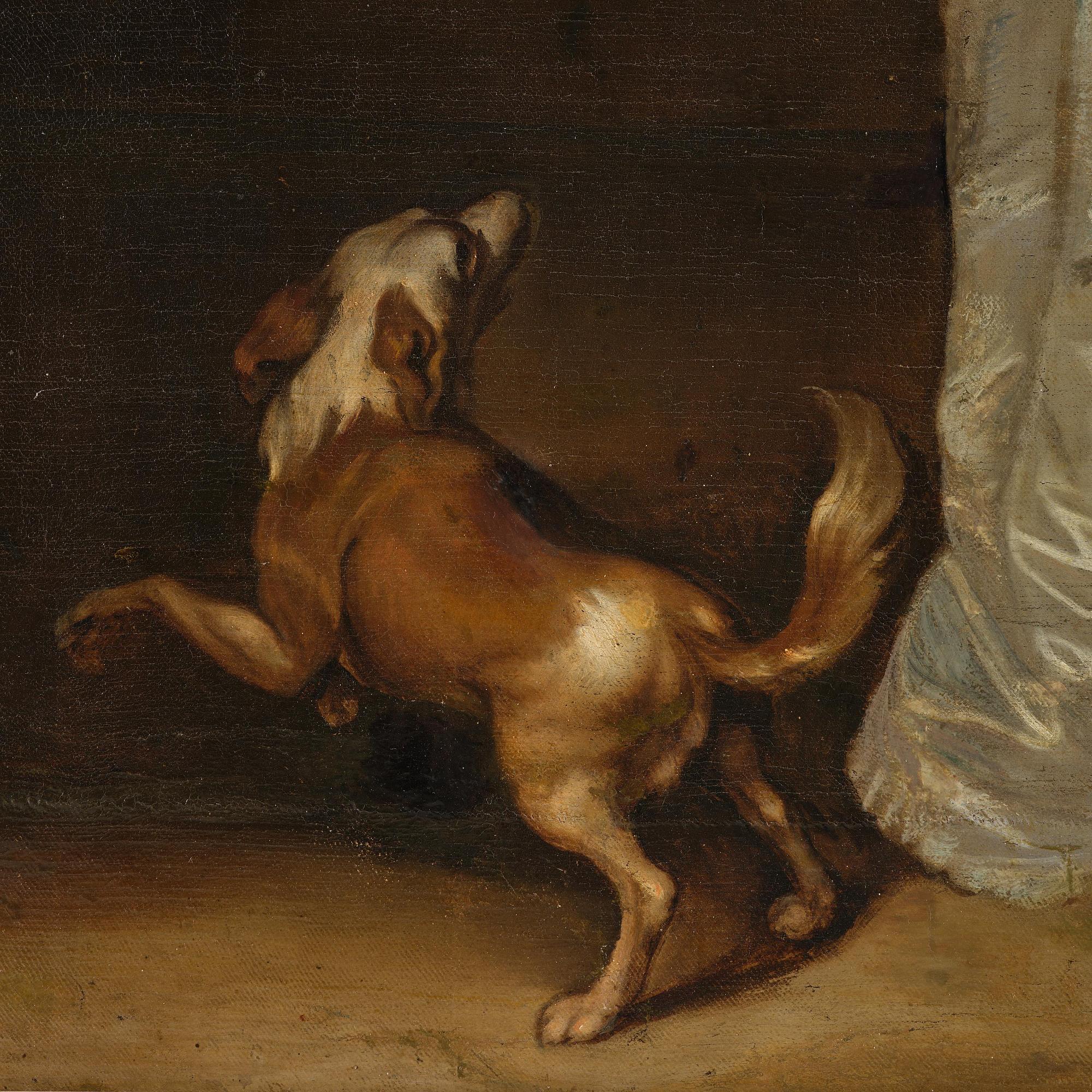 Adriaen Hanneman, Half-length portrait of a woman with a dog (Portret van een dame).