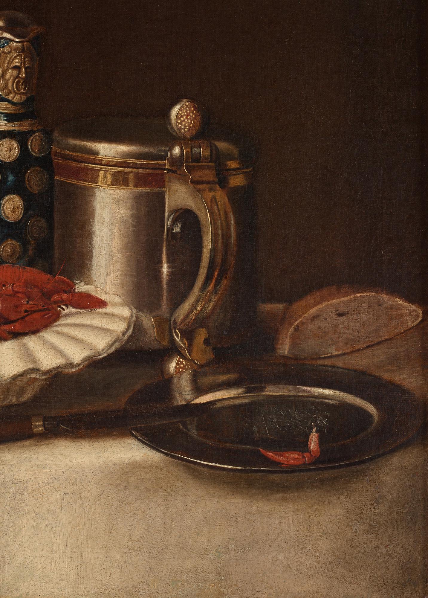 Svensk konstnär 1700-tal i Pehr Hilleström / Lars Henning Bomans art, Stilleben med kräftor och dryckeskannor.