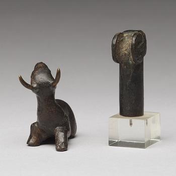 Two bronze animal figurines, Ming dynasty or older.