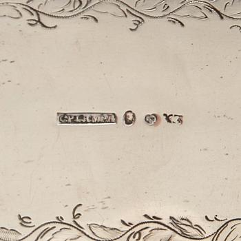 Toilet set, 4 pieces, silver, including one by Carl Petter Lampa, Stockholm 1828. The others mid-20th century.
